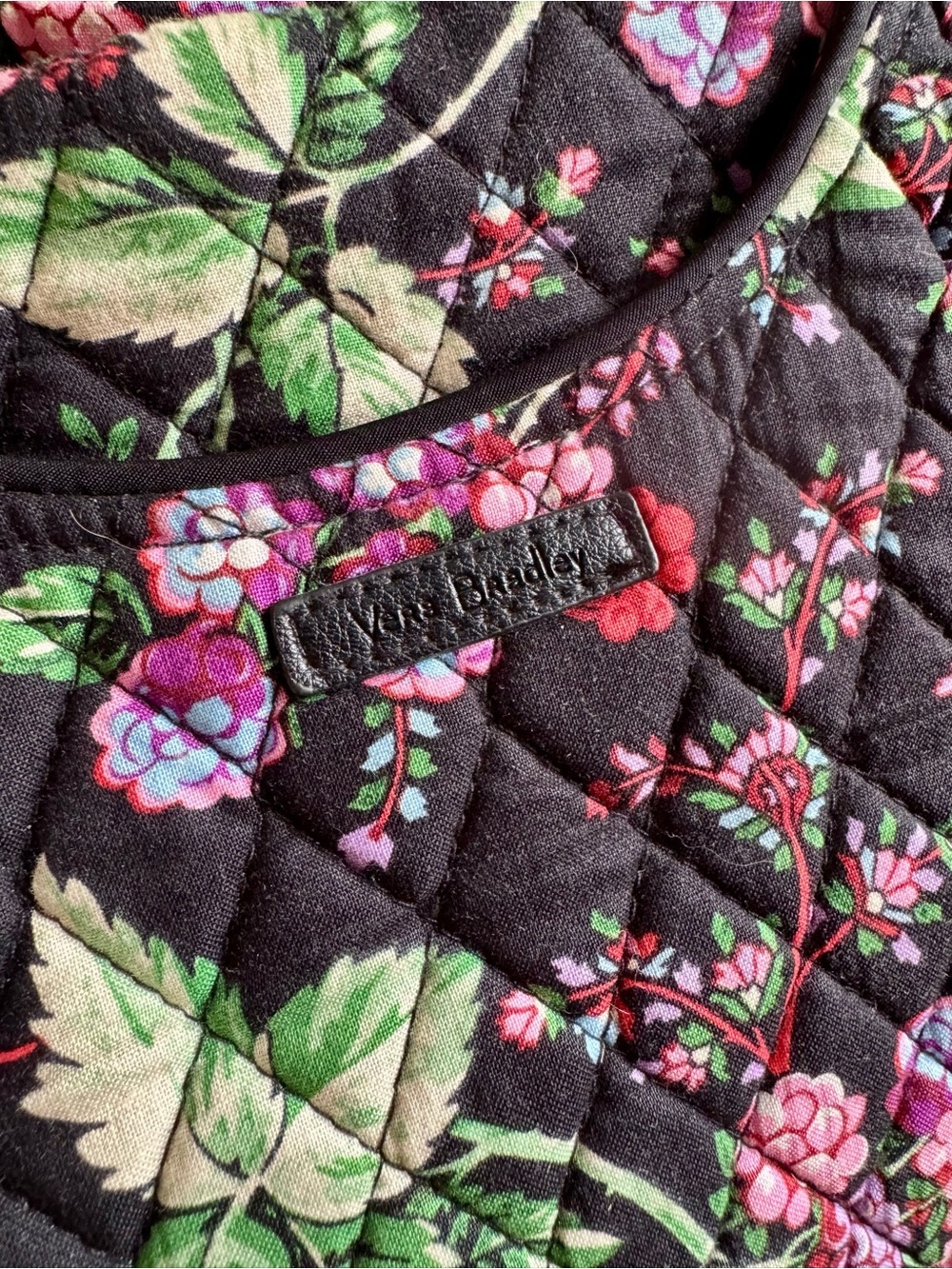 Vera Bradley Black Quilted Tote with Pink & Red Floral Print - Picture 5 of 6